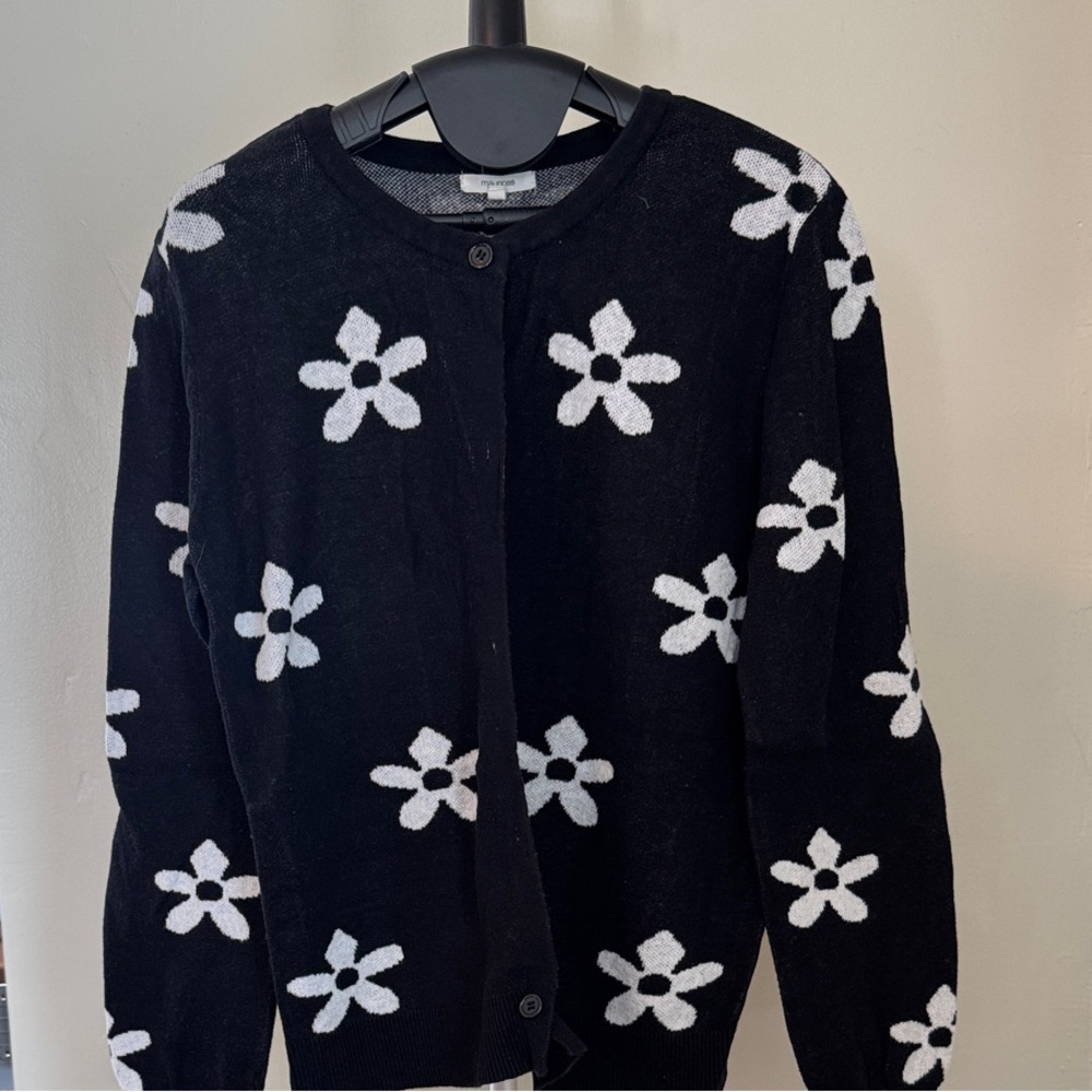 Maurices Black and White Floral Cardigan